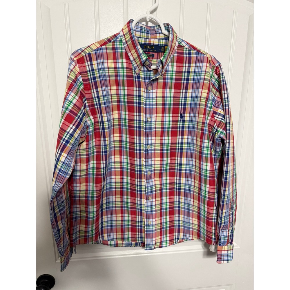 Polo Ralph Lauren Button Down Shirt Mens M Multi Plaid Classic Fit Performance